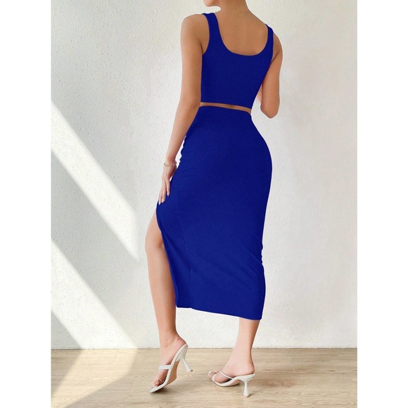 two piece set: Tank Top & Twist Front Split Thigh midi Skirt black - Picture 9 of 11